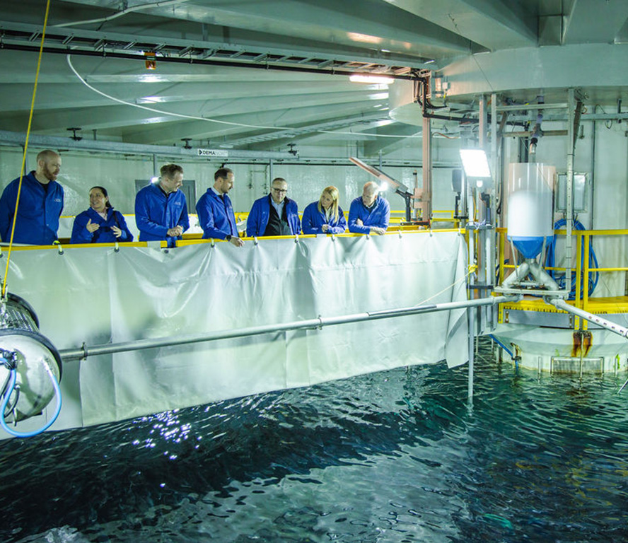 Salmon Evolution management presenting land-based salmon to Crown Prince Haakon at Indre Harøy. Photo